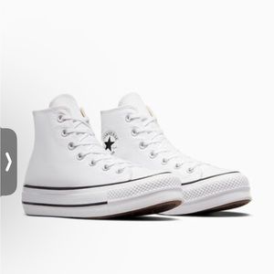 White LEATHER Platform Converse, women’s size 8